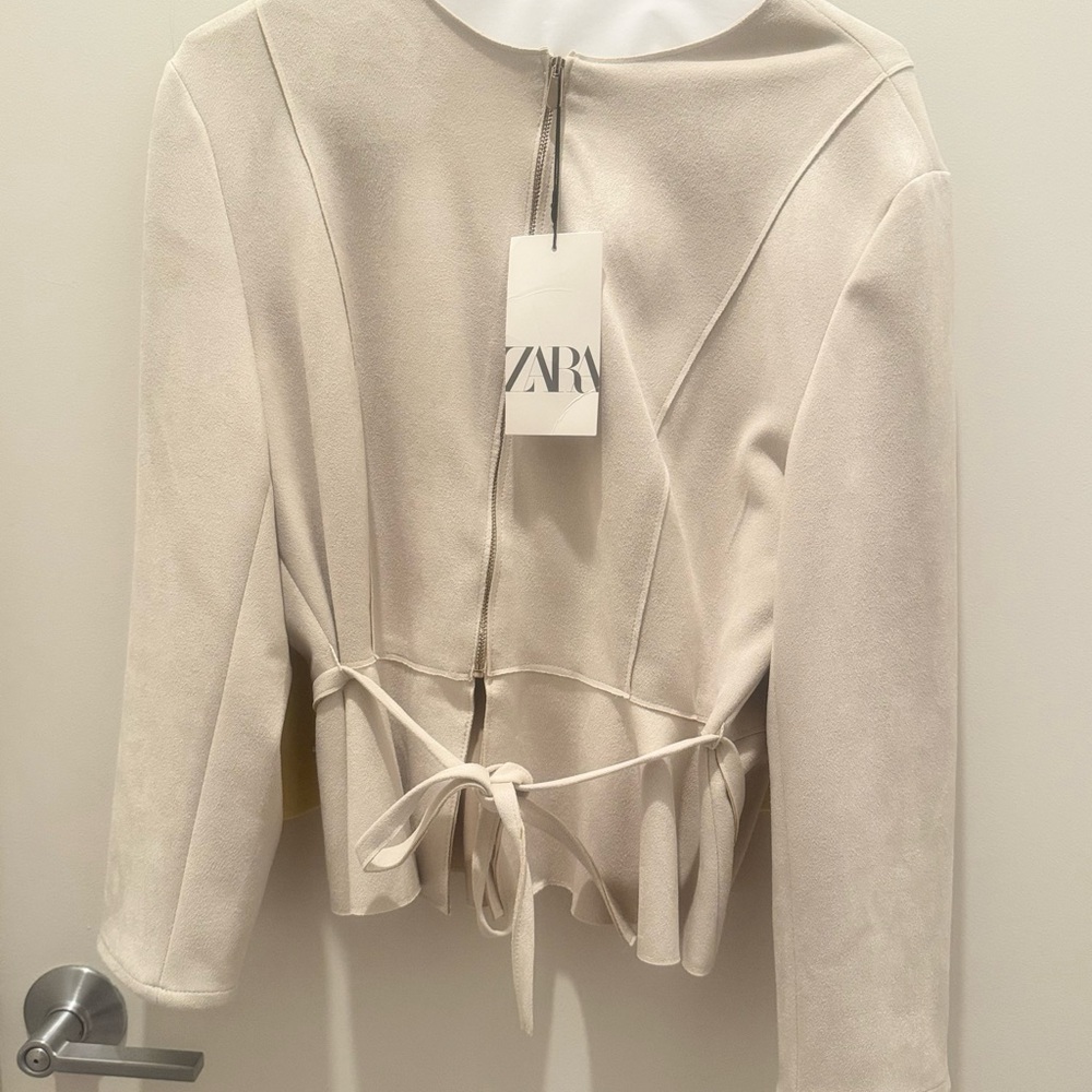Zara Beige Suede Top with Gold Zipper